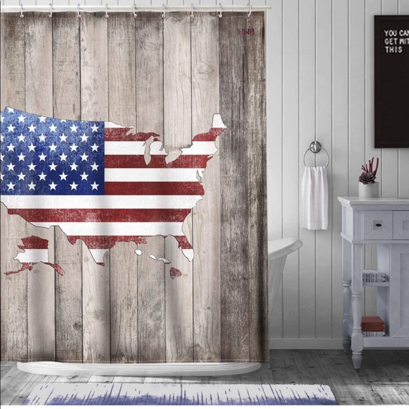 HNB Vintage Wood American Map Star Flag Shower Curtain Waterproof. - Picture 1 of 7